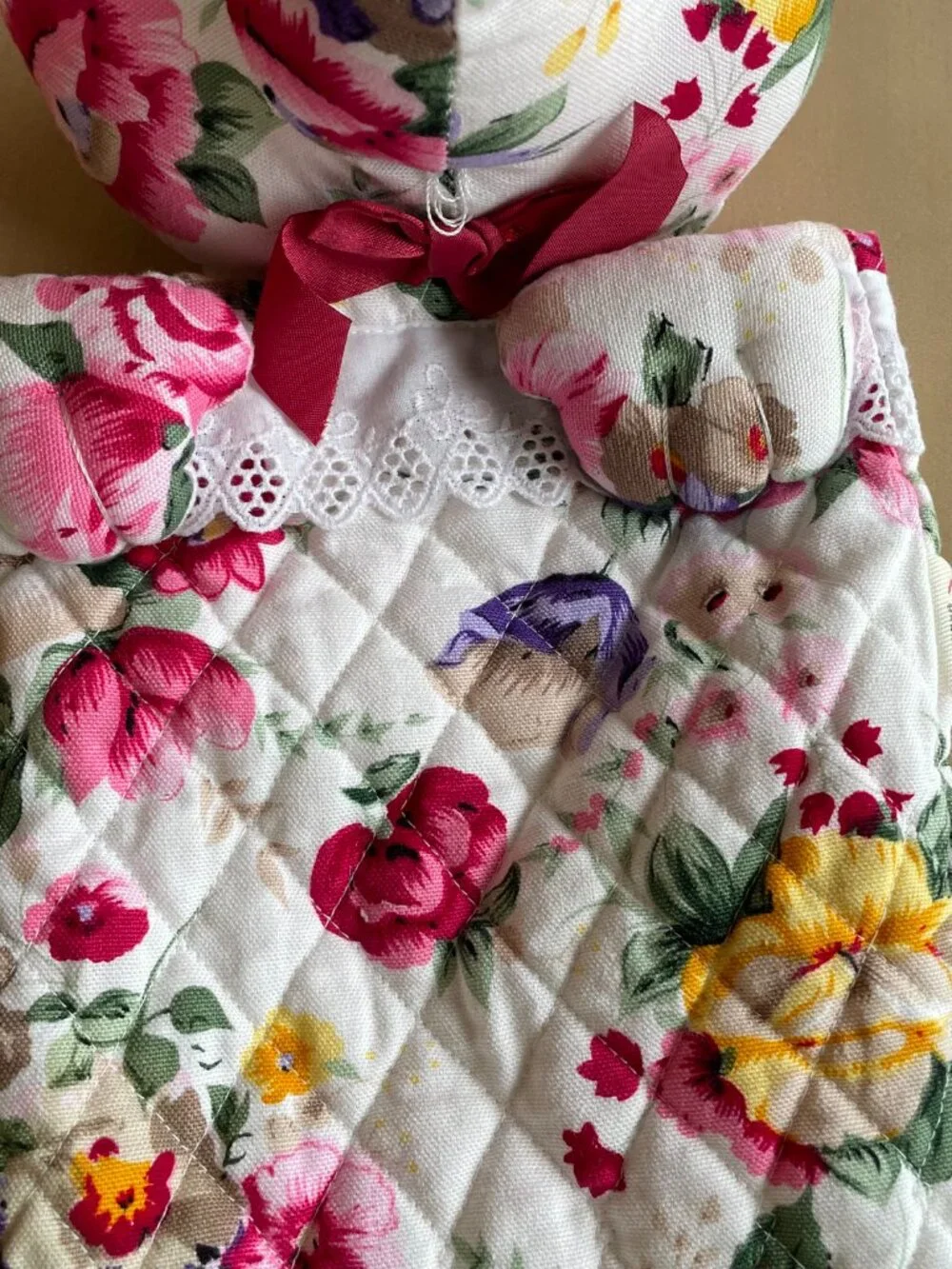 Entire Closet $5! VTG Milaca Mills Floral Quilted Teddy Bear Christmas Stocking